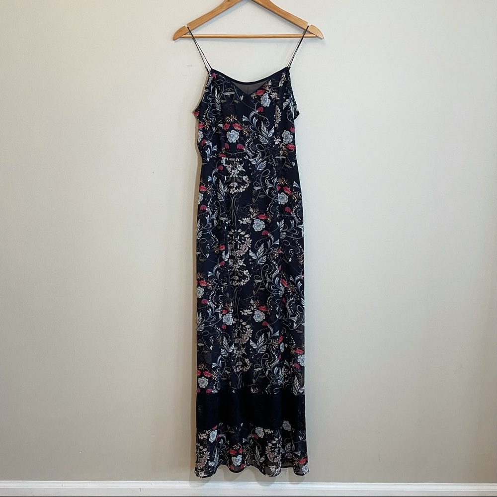 Fate Long Maxi Dress - Navy Blue Floral & Lace
